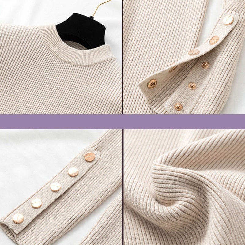 casual autumn winter women thick sweater pullovers long sleeve button o-neck - MERGE.DAY.1.FREESTYLE