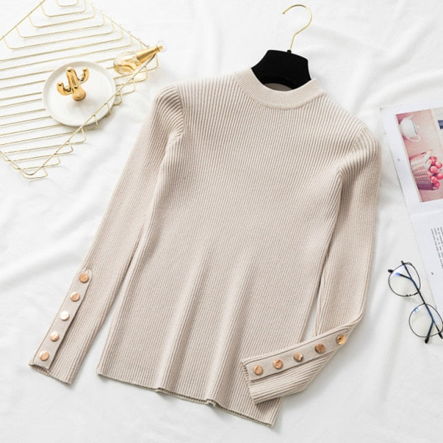 casual autumn winter women thick sweater pullovers long sleeve button o-neck - MERGE.DAY.1.FREESTYLE