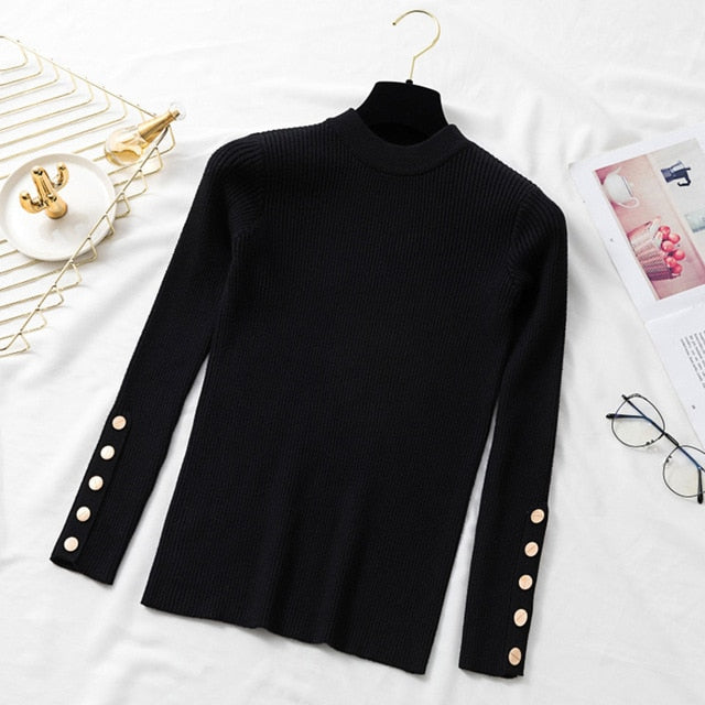 casual autumn winter women thick sweater pullovers long sleeve button o-neck - MERGE.DAY.1.FREESTYLE