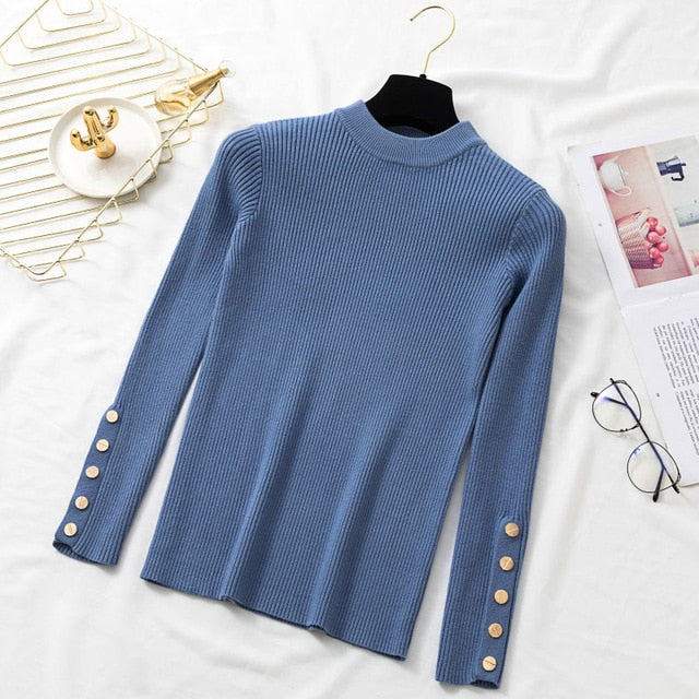 casual autumn winter women thick sweater pullovers long sleeve button o-neck - MERGE.DAY.1.FREESTYLE