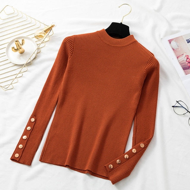 casual autumn winter women thick sweater pullovers long sleeve button o-neck - MERGE.DAY.1.FREESTYLE
