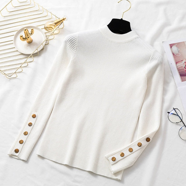 casual autumn winter women thick sweater pullovers long sleeve button o-neck - MERGE.DAY.1.FREESTYLE