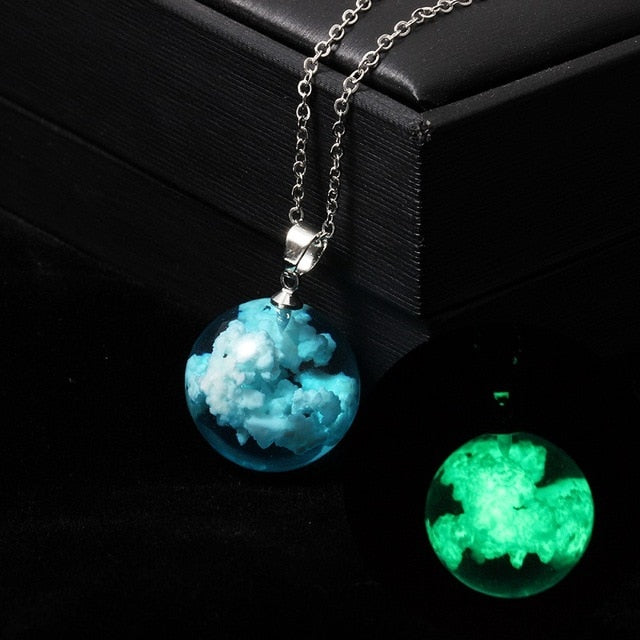 Resin Rould Ball Moon Pendant Necklace Women Blue Sky White Cloud Necklace - MERGE.DAY.1.FREESTYLE