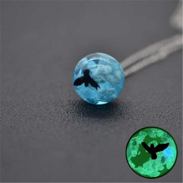 Resin Rould Ball Moon Pendant Necklace Women Blue Sky White Cloud Necklace - MERGE.DAY.1.FREESTYLE