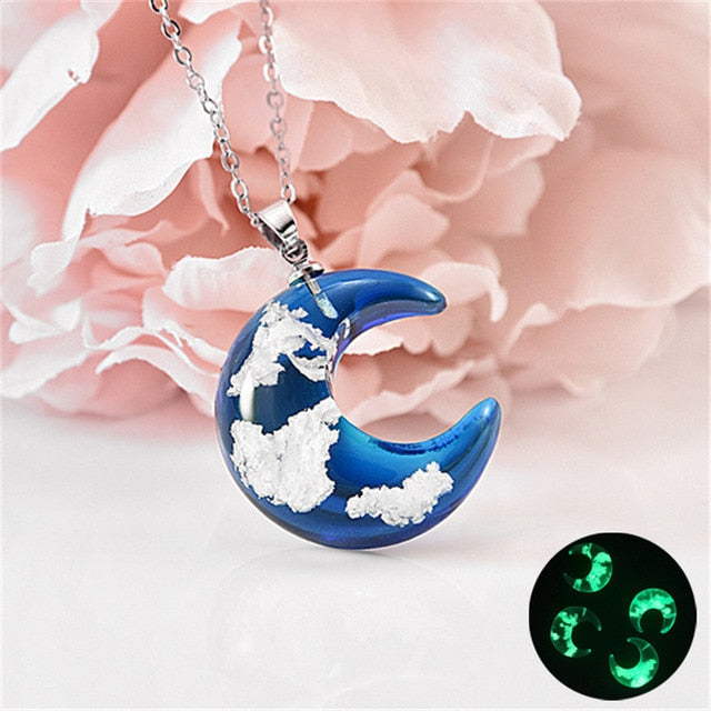 Resin Rould Ball Moon Pendant Necklace Women Blue Sky White Cloud Necklace - MERGE.DAY.1.FREESTYLE