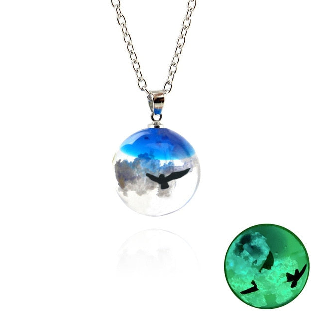 Resin Rould Ball Moon Pendant Necklace Women Blue Sky White Cloud Necklace - MERGE.DAY.1.FREESTYLE