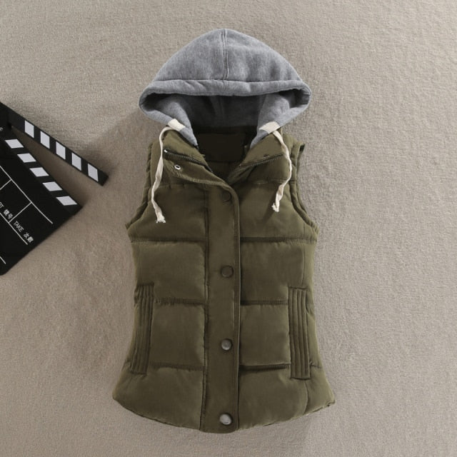 2021 Autumn Winter Cotton Vest Women Sleeveless Hooded Casual Coat- MERGE.DAY.1.FREESTYLE