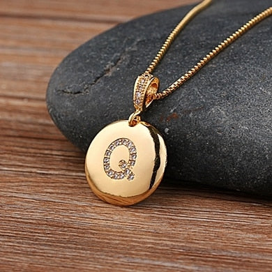 Girls Initial Letter Necklace Gold 26 Letters Charm Necklaces Pendants Copper - MERGE.DAY.1.FREESTYLE