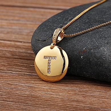 Girls Initial Letter Necklace Gold 26 Letters Charm Necklaces Pendants Copper - MERGE.DAY.1.FREESTYLE