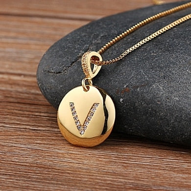 Girls Initial Letter Necklace Gold 26 Letters Charm Necklaces Pendants Copper - MERGE.DAY.1.FREESTYLE