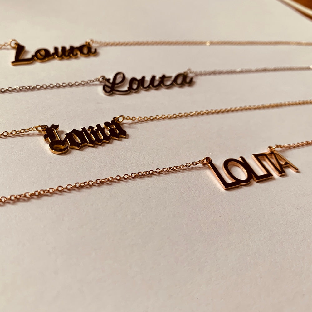 nowadaysfashion Stainless Steel Initial Name Necklace Custom Personalized Letter Choker Necklace Pendant Nameplate - MERGE.DAY.1.FREESTYLE