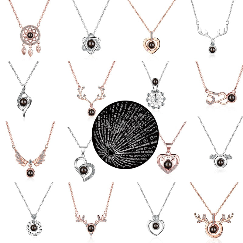 100 languages of love necklace Projection Pendant Necklace For Women Crystal Jewelry - MERGE.DAY.1.FREESTYLE