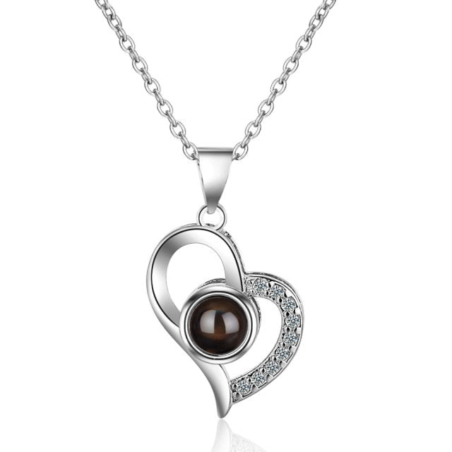 Collar "100 idiomas de amor", colgante de proyección para mujer, joyería de cristal