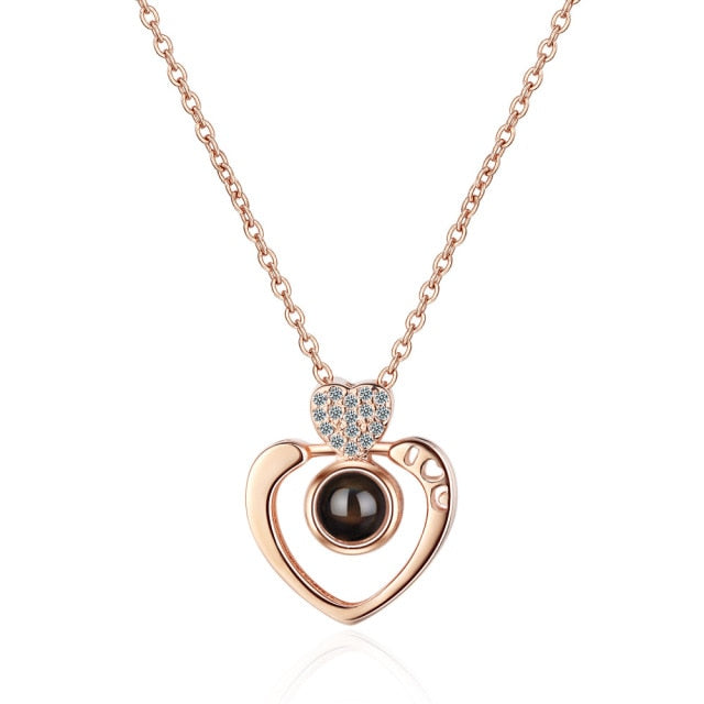 Collar "100 idiomas de amor", colgante de proyección para mujer, joyería de cristal
