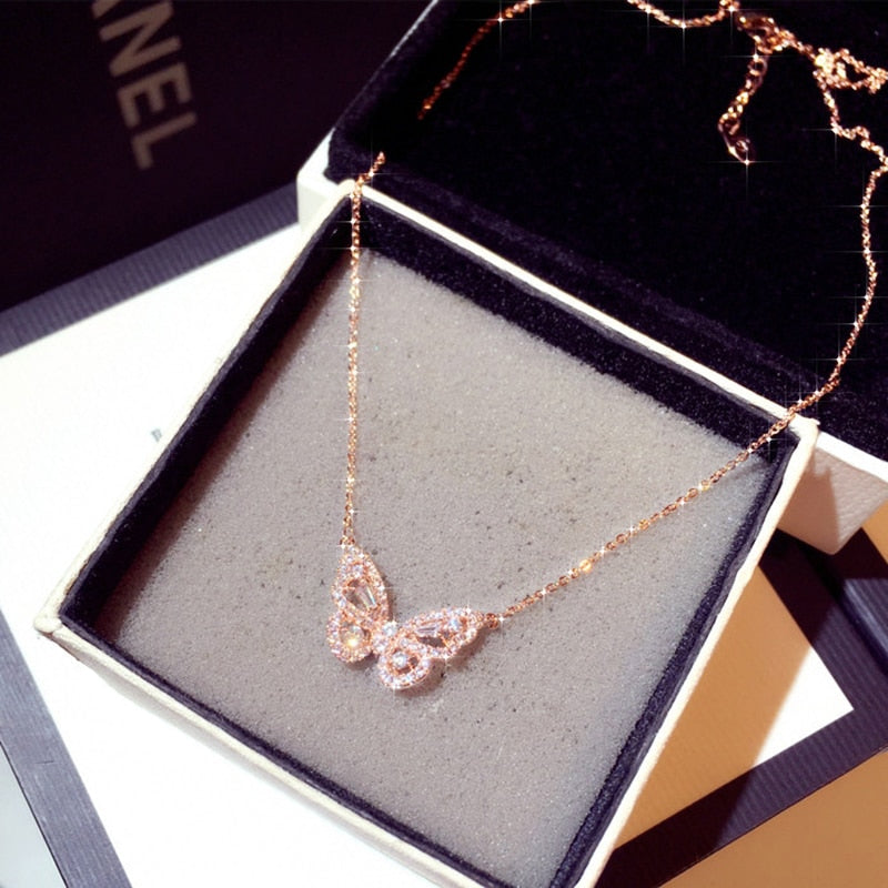 Ins New Arrive Zirconia Butterfly Necklace Charm Bling CZ Rose Gold Butterfly Jewelry - MERGE.DAY.1.FREESTYLE