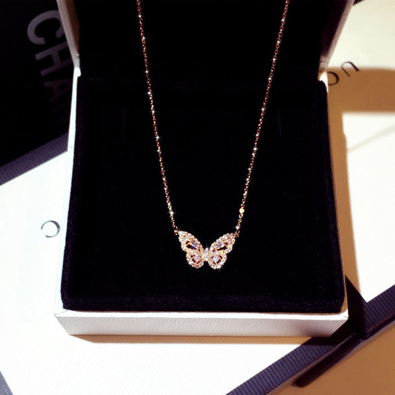 Ins New Arrive Zirconia Butterfly Necklace Charm Bling CZ Rose Gold Butterfly Jewelry - MERGE.DAY.1.FREESTYLE