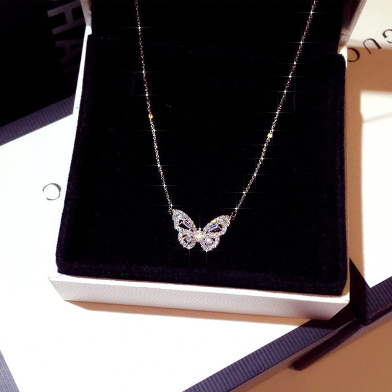 Ins New Arrive Zirconia Butterfly Necklace Charm Bling CZ Rose Gold Butterfly Jewelry - MERGE.DAY.1.FREESTYLE