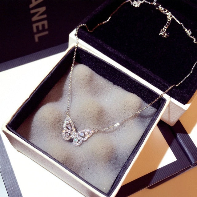 Ins New Arrive Zirconia Butterfly Necklace Charm Bling CZ Rose Gold Butterfly Jewelry - MERGE.DAY.1.FREESTYLE