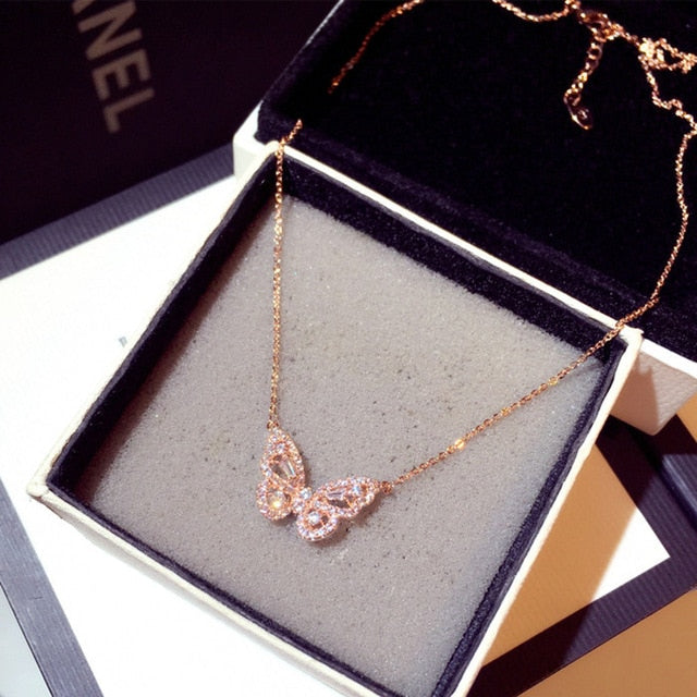 Ins New Arrive Zirconia Butterfly Necklace Charm Bling CZ Rose Gold Butterfly Jewelry - MERGE.DAY.1.FREESTYLE