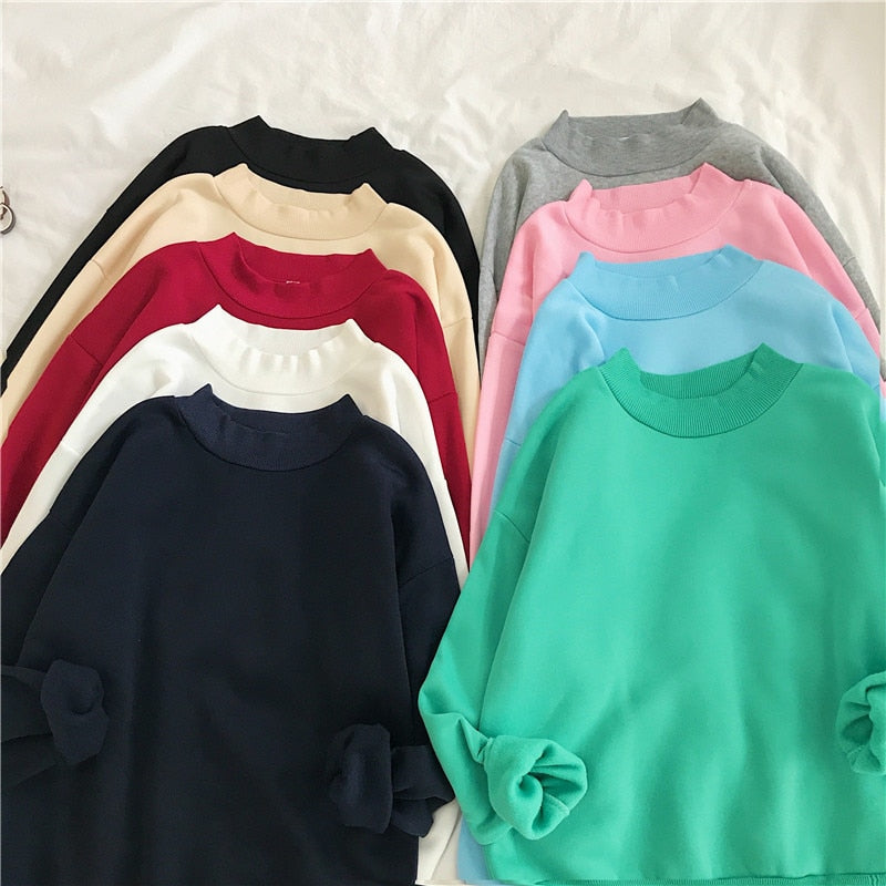 O-neck Hoodies Women Winter Autumn Pullover Sweatshirt Female Pure Color Loose Tracksuit - MERGE.DAY.1.FREESTYLE