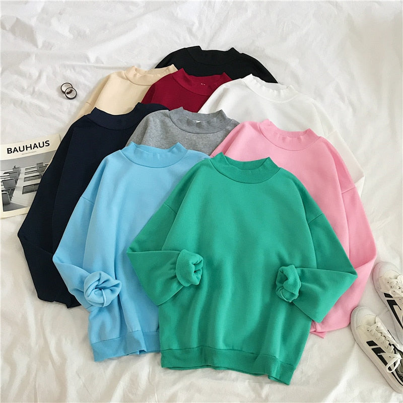O-neck Hoodies Women Winter Autumn Pullover Sweatshirt Female Pure Color Loose Tracksuit - MERGE.DAY.1.FREESTYLE