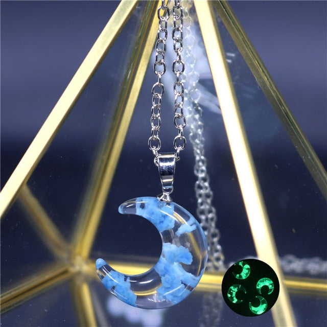 Resin Rould Ball Moon Pendant Necklace Women Blue Sky White Cloud Necklace - MERGE.DAY.1.FREESTYLE
