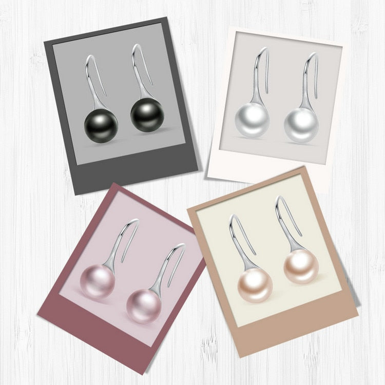 nowadaysfashion Sterling Silver Elegant Round Pure Love Pearl Drop Earrings - MERGE.DAY.1.FREESTYLE