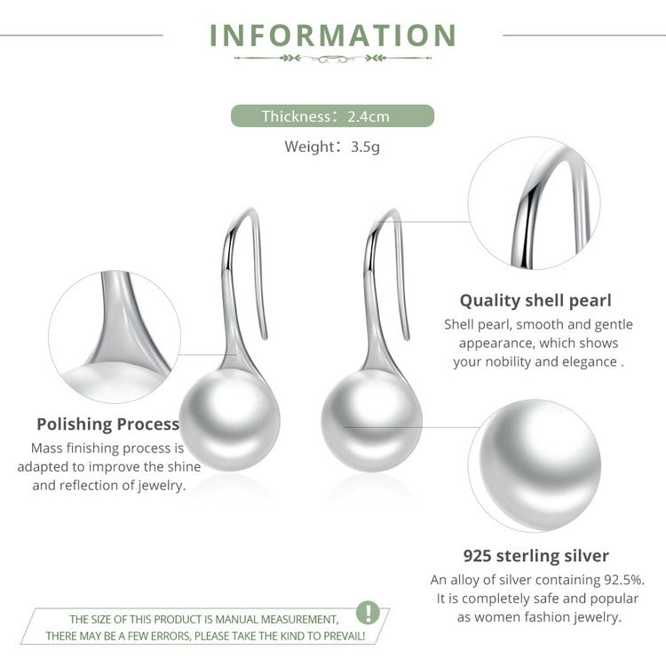 nowadaysfashion Sterling Silver Elegant Round Pure Love Pearl Drop Earrings - MERGE.DAY.1.FREESTYLE