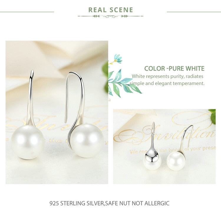nowadaysfashion Sterling Silver Elegant Round Pure Love Pearl Drop Earrings - MERGE.DAY.1.FREESTYLE