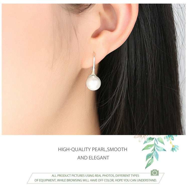 nowadaysfashion Sterling Silver Elegant Round Pure Love Pearl Drop Earrings - MERGE.DAY.1.FREESTYLE