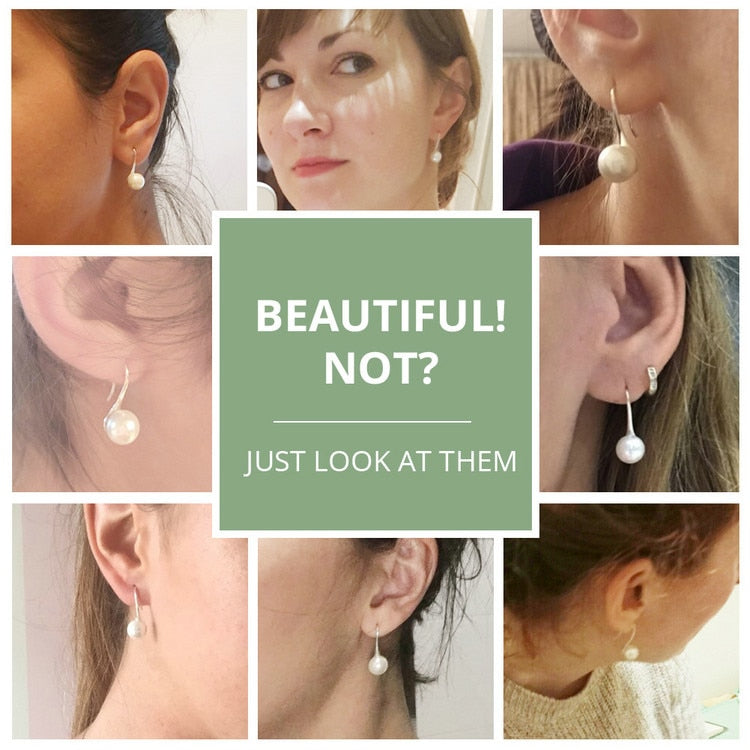 nowadaysfashion Sterling Silver Elegant Round Pure Love Pearl Drop Earrings - MERGE.DAY.1.FREESTYLE