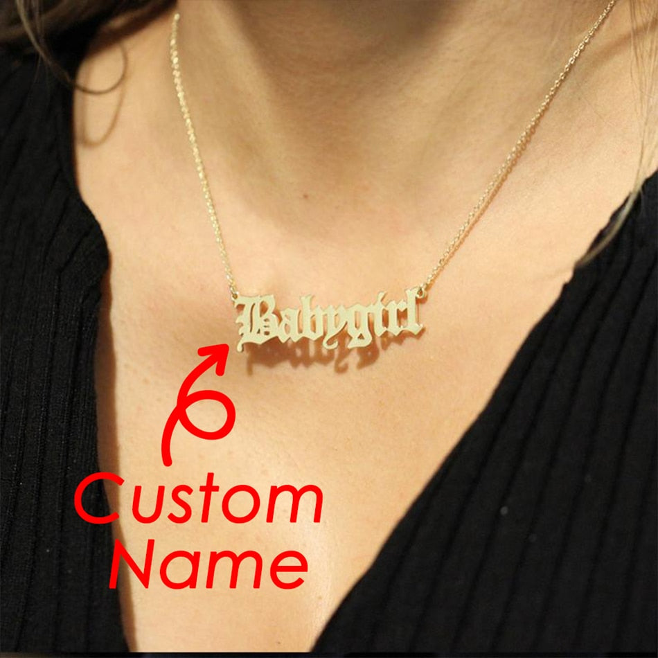 nowadaysfashion Stainless Steel Initial Name Necklace Custom Personalized Letter Choker Necklace Pendant Nameplate - MERGE.DAY.1.FREESTYLE