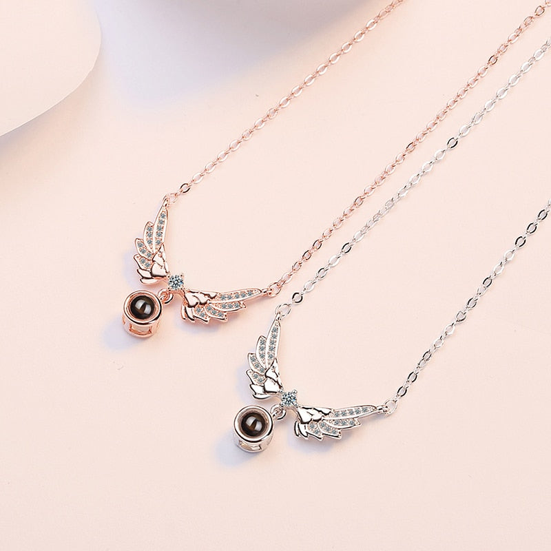Collar "100 idiomas de amor", colgante de proyección para mujer, joyería de cristal