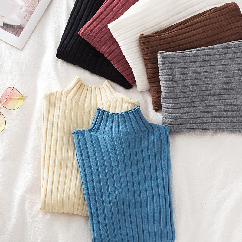Pullover Ribbed Knitted Sweater Autumn Winter Clothes Women 2021 High Neck Long Sleeve - MERGE.DAY.1.FREESTYLE
