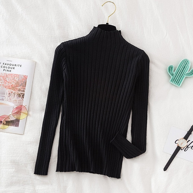 Pullover Ribbed Knitted Sweater Autumn Winter Clothes Women 2021 High Neck Long Sleeve - MERGE.DAY.1.FREESTYLE