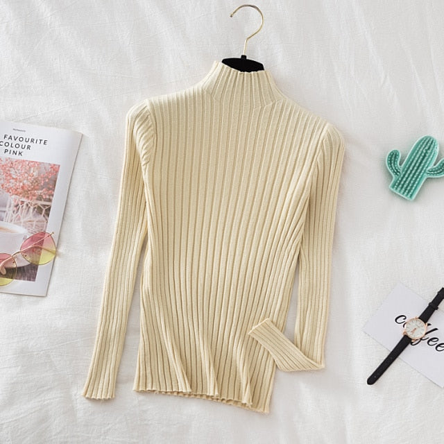 Pullover Ribbed Knitted Sweater Autumn Winter Clothes Women 2021 High Neck Long Sleeve - MERGE.DAY.1.FREESTYLE