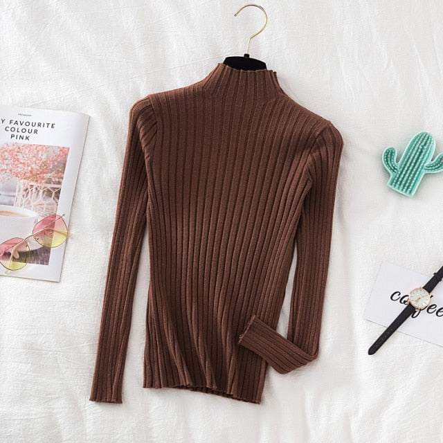 Pullover Ribbed Knitted Sweater Autumn Winter Clothes Women 2021 High Neck Long Sleeve - MERGE.DAY.1.FREESTYLE