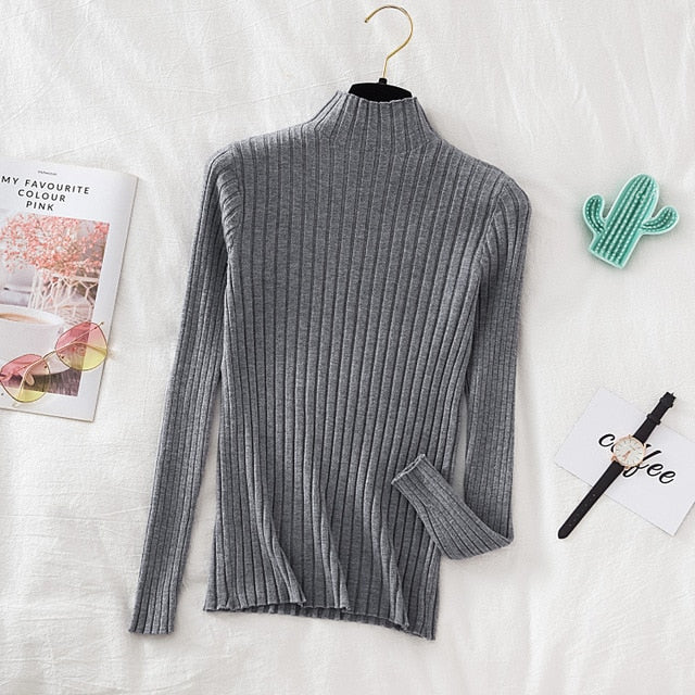 Pullover Ribbed Knitted Sweater Autumn Winter Clothes Women 2021 High Neck Long Sleeve - MERGE.DAY.1.FREESTYLE