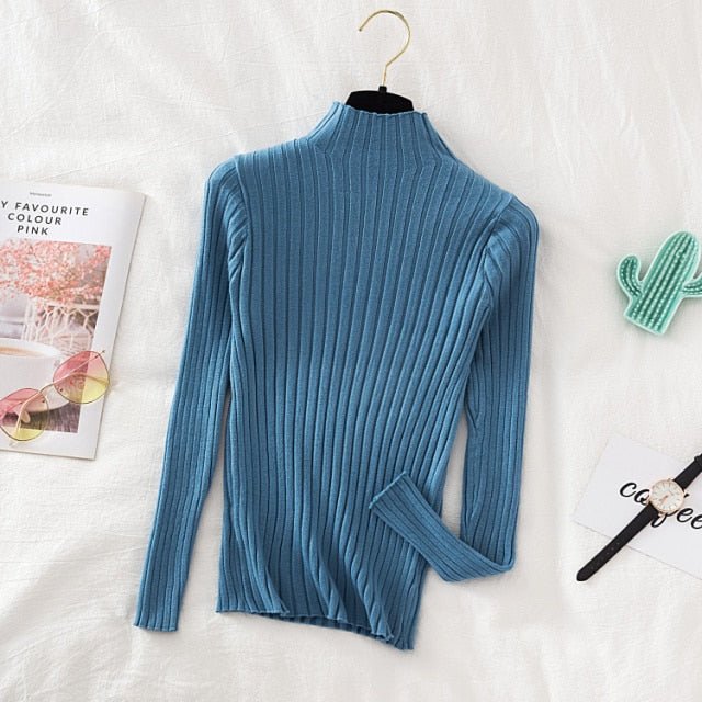 Pullover Ribbed Knitted Sweater Autumn Winter Clothes Women 2021 High Neck Long Sleeve - MERGE.DAY.1.FREESTYLE