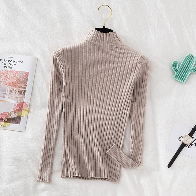 Pullover Ribbed Knitted Sweater Autumn Winter Clothes Women 2021 High Neck Long Sleeve - MERGE.DAY.1.FREESTYLE
