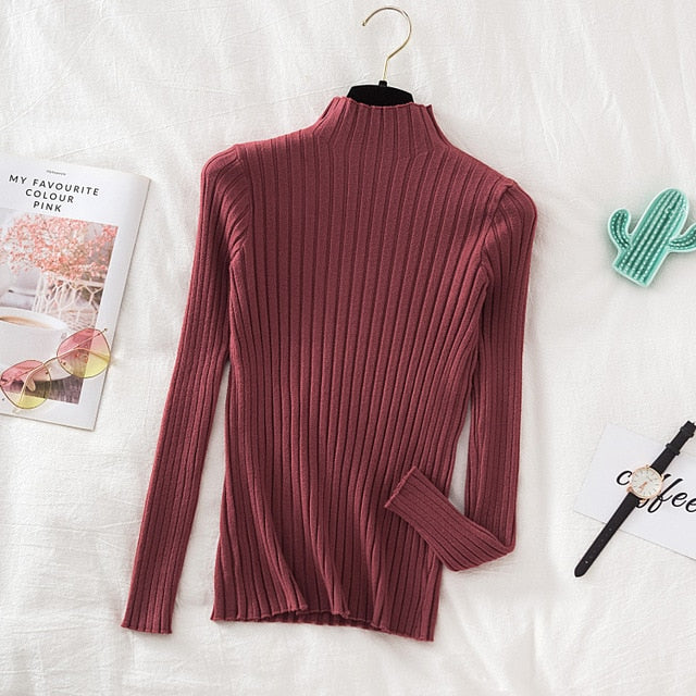 Pullover Ribbed Knitted Sweater Autumn Winter Clothes Women 2021 High Neck Long Sleeve - MERGE.DAY.1.FREESTYLE