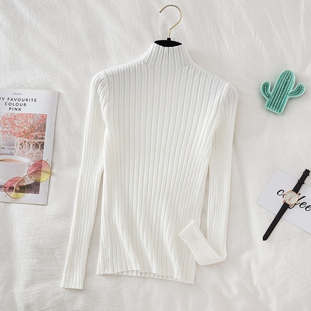 Pullover Ribbed Knitted Sweater Autumn Winter Clothes Women 2021 High Neck Long Sleeve - MERGE.DAY.1.FREESTYLE