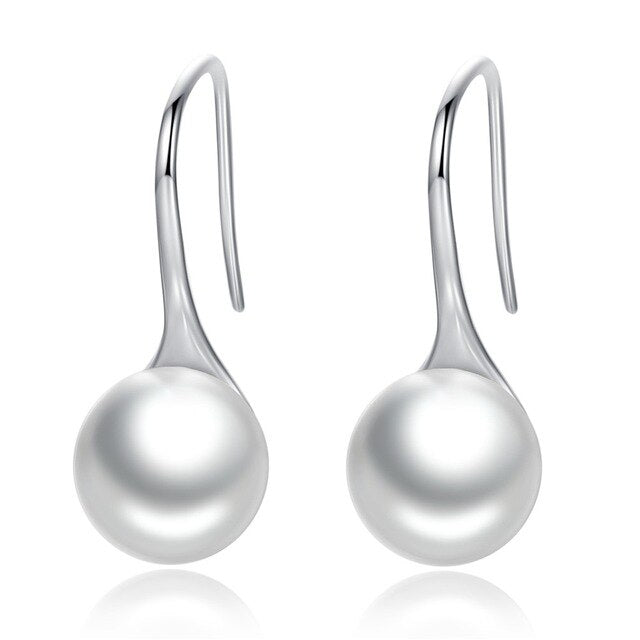 nowadaysfashion Sterling Silver Elegant Round Pure Love Pearl Drop Earrings - MERGE.DAY.1.FREESTYLE