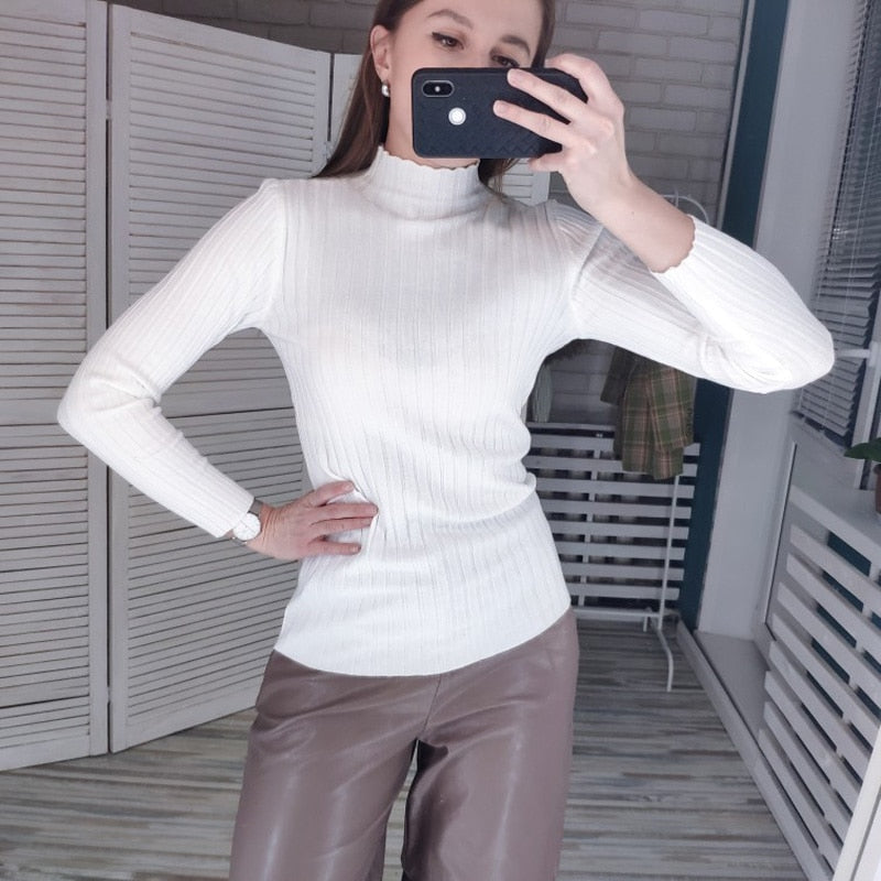 Pullover Ribbed Knitted Sweater Autumn Winter Clothes Women 2021 High Neck Long Sleeve - MERGE.DAY.1.FREESTYLE