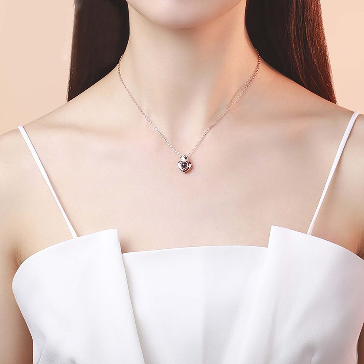 Rose Gold Silver Color 100 Languages I Love You Projection Heart Crown name Pendant Necklace Romantic Memory - MERGE.DAY.1.FREESTYLE