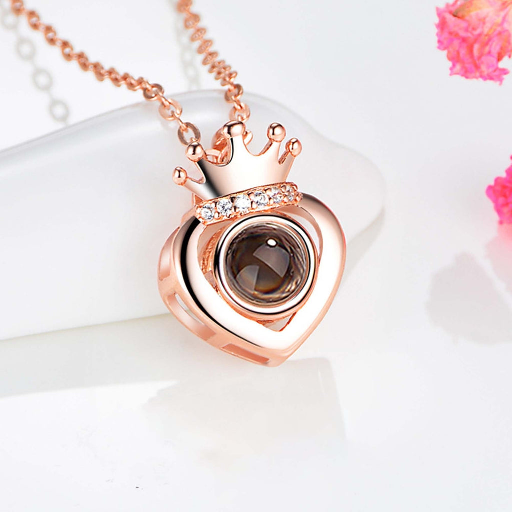 Customized Projection Photo Rose Gold Silver Color Projection Heart Crown Pendant Necklace - MERGE.DAY.1.FREESTYLE