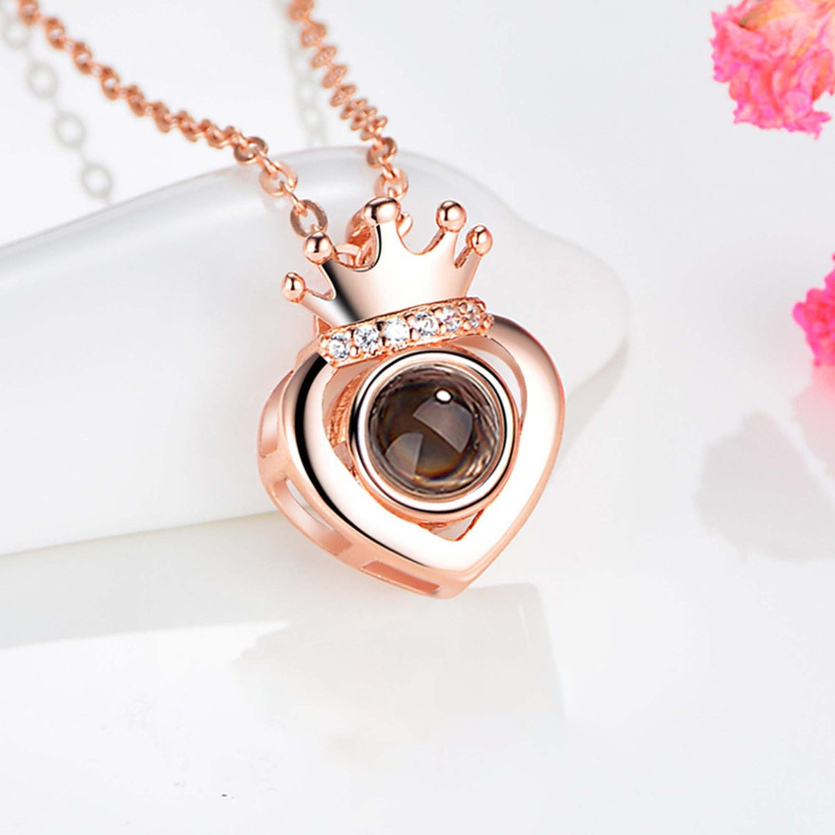 Customized Projection Photo Rose Gold Silver Color Projection Heart Crown Pendant Necklace - MERGE.DAY.1.FREESTYLE