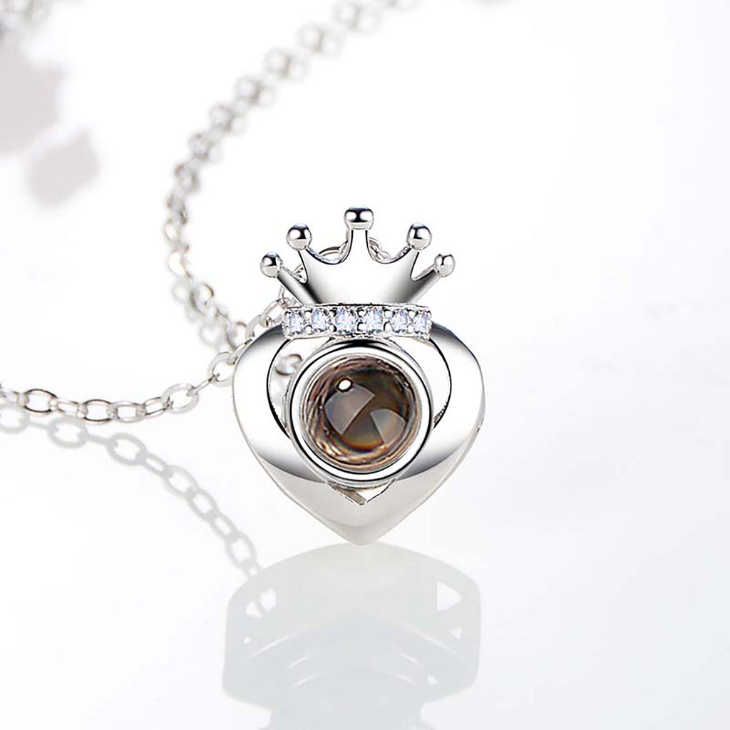 Customized Projection Photo Rose Gold Silver Color Projection Heart Crown Pendant Necklace - MERGE.DAY.1.FREESTYLE