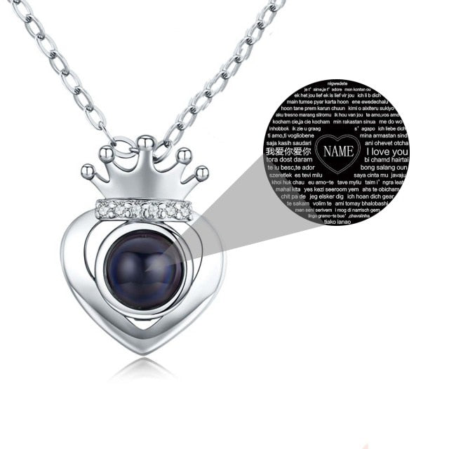 Rose Gold Silver Color 100 Languages I Love You Projection Heart Crown name Pendant Necklace Romantic Memory - MERGE.DAY.1.FREESTYLE