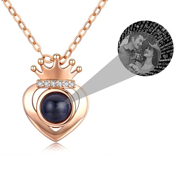 Customized Projection Photo Rose Gold Silver Color Projection Heart Crown Pendant Necklace - MERGE.DAY.1.FREESTYLE
